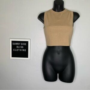 Zara Tan Ribbed Cropped Knit Tank Top Sleeveless Minimalist Size Medium